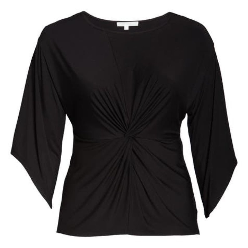Black Twist Front Flare Sleeve Knit Top 3X New!